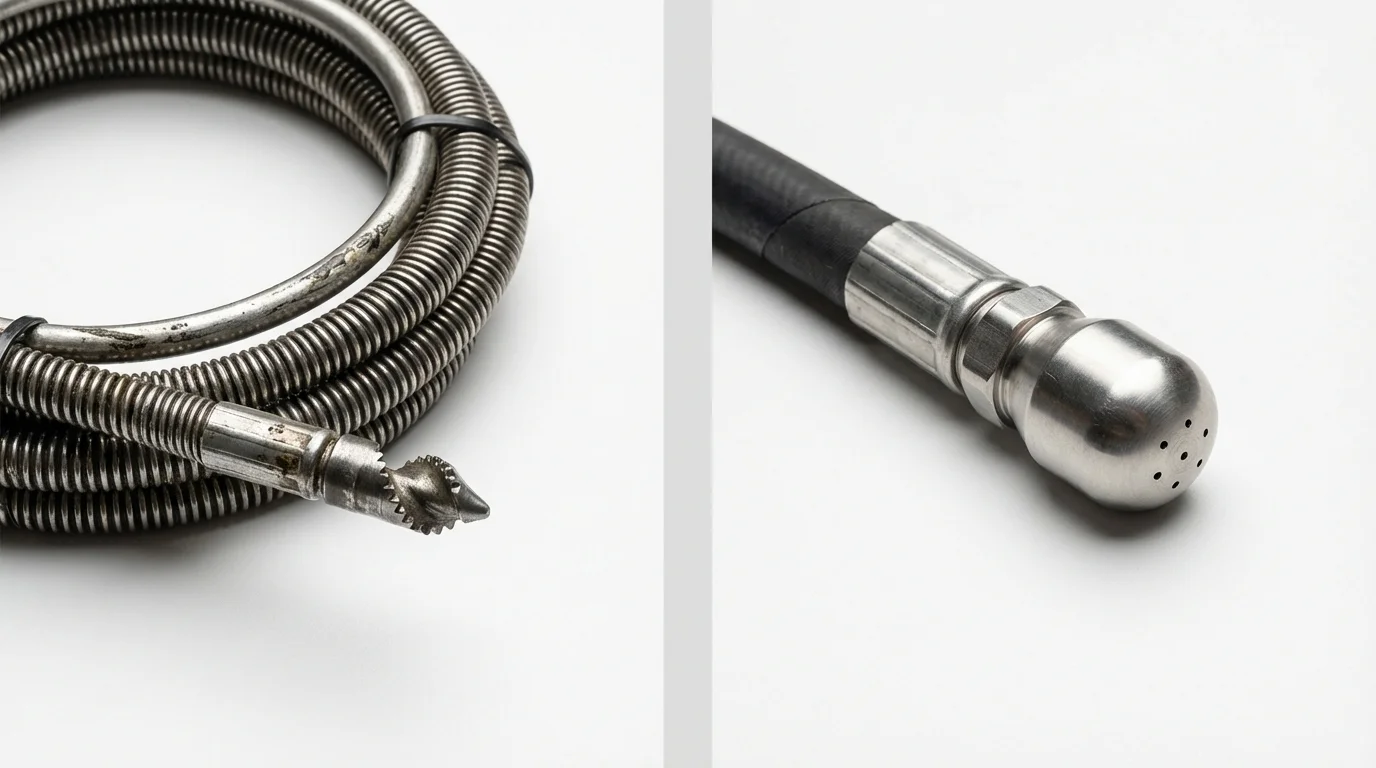 Drain snake cable and hydro jetting nozzle used for drain cleaning in Vidalia, GA