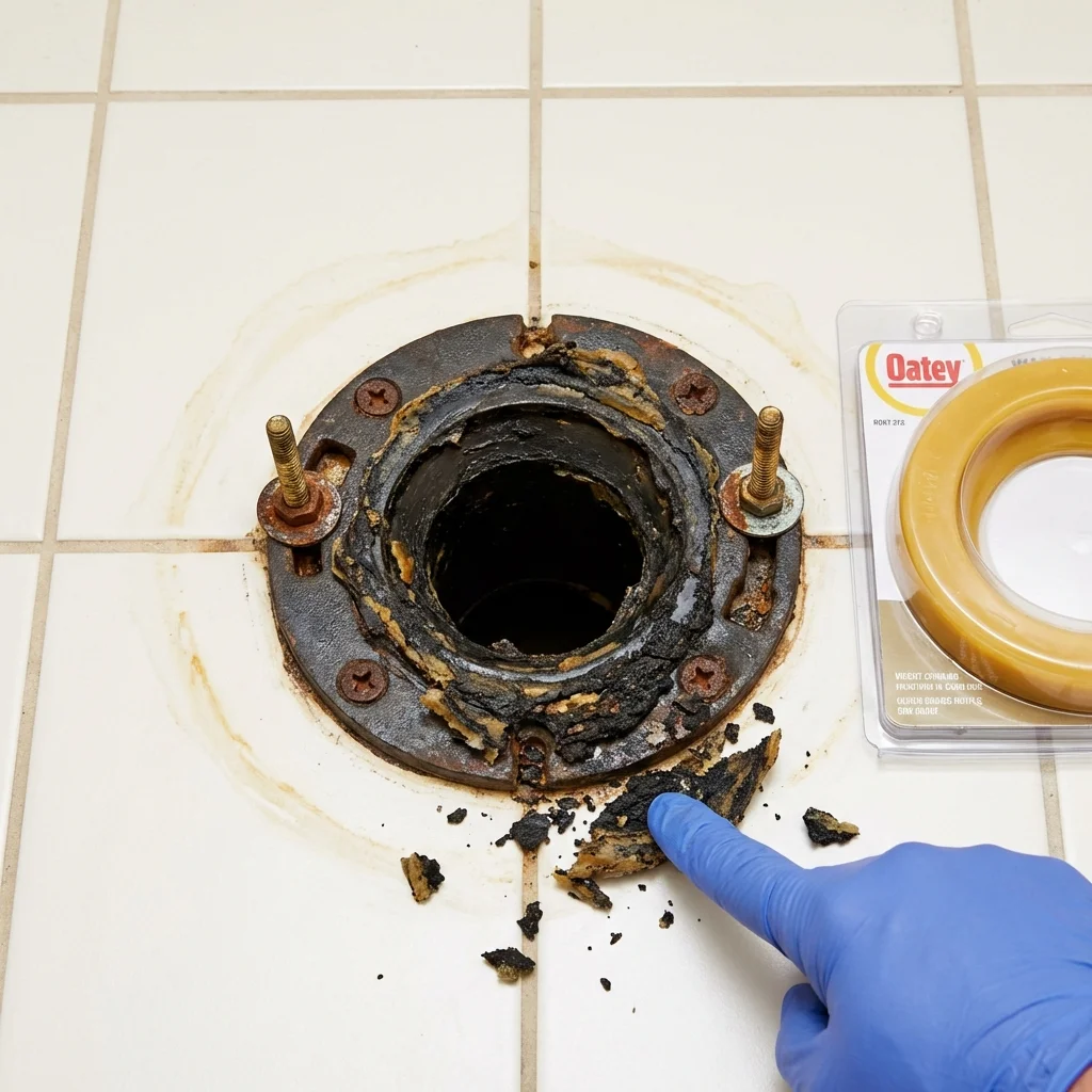Failed wax ring showing water seepage at the base of a toilet in a Vidalia, GA home